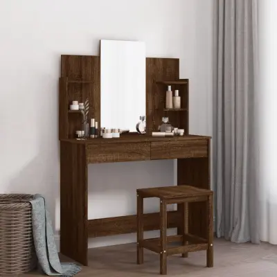 The Living Store Toaletna mizica z ogledalom rjavi hrast 96x39x142 cm - Toaletna Mizica