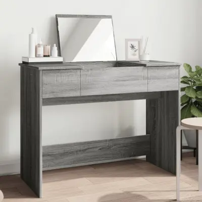 The Living Store Toaletna mizica z ogledalom siva sonoma 100x45x76 cm - Toaletna Mizica
