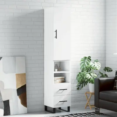 The Living Store Visoka omara visok sijaj bela 34,5x34x180 cm inženirski les - Visoka Omarica