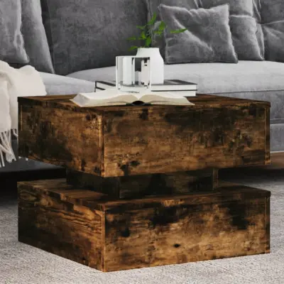 The Living Store Klubska mizica z LED lučkami dimljeni hrast 50x50x40 cm - Klubska Mizica