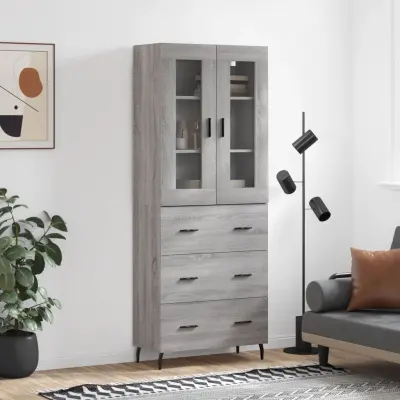 The Living Store Visoka komoda siva sonoma 69,5x34x180 cm inženirski les - Visoka Omara