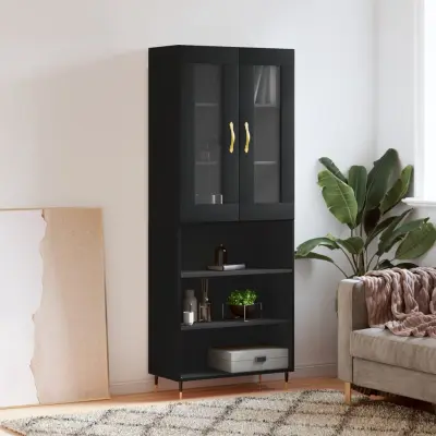 The Living Store Visoka komoda črna 69,5x34x180 cm inženirski les - Visoka Omarica