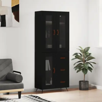 The Living Store Visoka komoda črna 69,5x34x180 cm inženirski les - Visoka Omarica