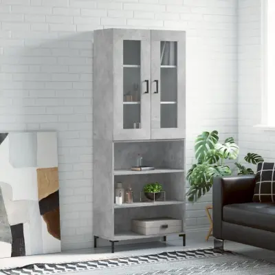 The Living Store Visoka komoda betonsko siva 69,5x34x180 cm inženirski les - Visoka Omarica