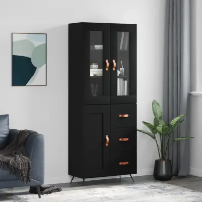 The Living Store Visoka komoda črna 69,5x34x180 cm inženirski les - Visoka Omarica