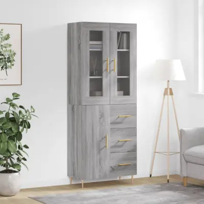 The Living Store Visoka komoda siva sonoma 69,5x34x180 cm inženirski les - Visoka Omara