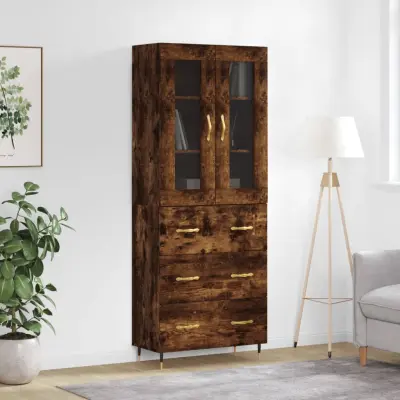 The Living Store Visoka komoda dimljen hrast 69,5x34x180 cm inženirski les - Visoka Omara