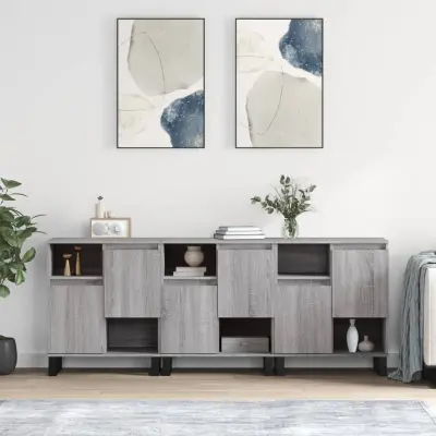 The Living Store Komoda 3 kosi siva sonoma inženirski les - Komoda