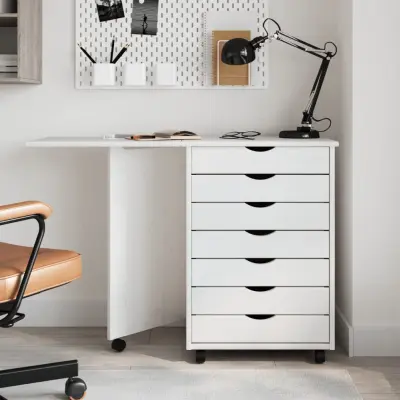 The Living Store Premična omarica z mizo MOSS bela trdna borovina - Premična Omarica