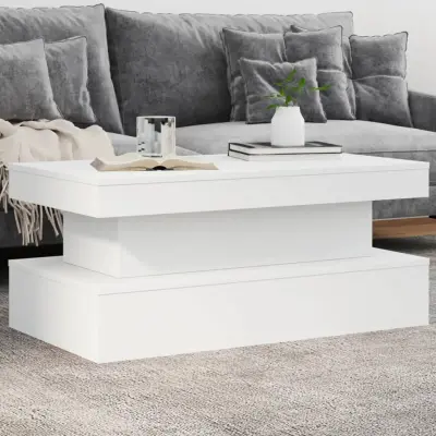 The Living Store Klubska mizica z LED lučkami bela 90x50x40 cm - Klubska Mizica