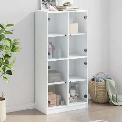The Living Store Visoka omara z vrati bela 68x37x142 cm inženirski les - Komoda