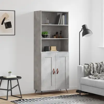The Living Store Visoka komoda betonsko siva 69,5x34x180 cm inženirski les - Visoka Omarica
