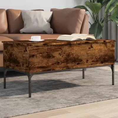 The Living Store Klubska mizica dimljen hrast 100x50x45 cm inžen. les in kovina - Klubska Mizica