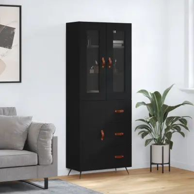 The Living Store Visoka komoda črna 69,5x34x180 cm inženirski les - Visoka Omara