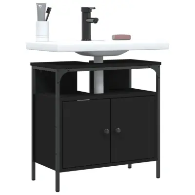 The Living Store Omarica za umivalnik črna 60x30x60 cm inženirski les - Kopalniška Omarica Za Umivalnik