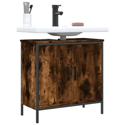 The Living Store Omarica za umivalnik dimljeni hrast 60x30x60 cm inženirski les - Kopalniška Omarica Za Umivalnik