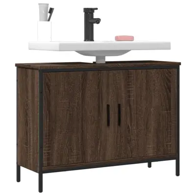 The Living Store Omarica za umivalnik rjavi hrast 80x30x60 cm inženirski les - Kopalniška Omarica Za Umivalnik