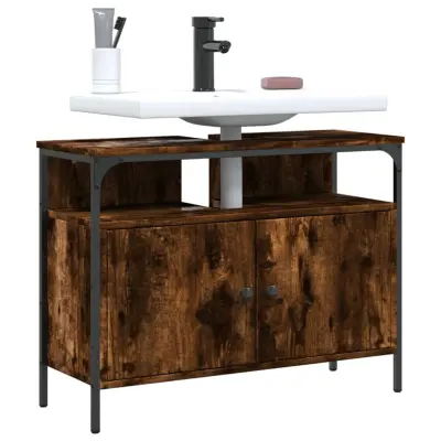 The Living Store Omarica za umivalnik dimljeni hrast 80x30x60 cm inženirski les - Kopalniška Omarica Za Umivalnik
