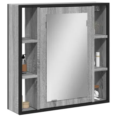 The Living Store Kopalniško ogledalo siva sonoma 60x16x60 cm inženirski les - Kopalniška Omarica Z Ogledalom