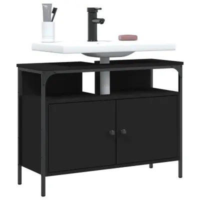 The Living Store Omarica za umivalnik črna 80x30x60 cm inženirski les - Kopalniška Omarica Za Umivalnik