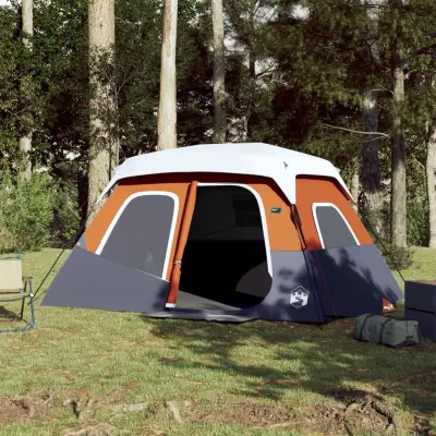 The Living Store Šotor za kampiranje z LED za 6 oseb svetlo siv in oranžen - Šotor Za Kampiranje