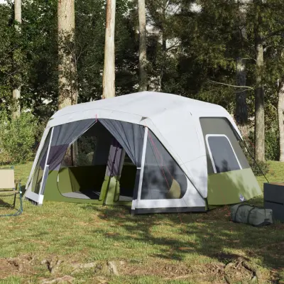 The Living Store Družinski šotor LED za 10 oseb svetlo zelen hitra postavitev - Šotor Za Kampiranje