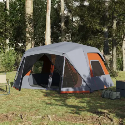 The Living Store Šotor za kampiranje za 10 oseb siv in oranžen vodoodporen - Šotor Za Kampiranje