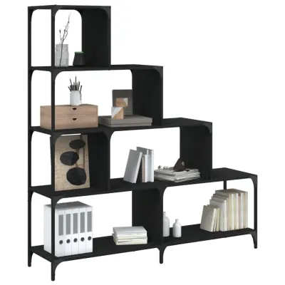 The Living Store Knjižna omara 4-nadstropna črna 139x33,5x149 cm inženirski les - Knjižna Omara