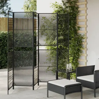 The Living Store Pregrada za sobo 6 plošč črn poli ratan - Pregrada Za Sobo