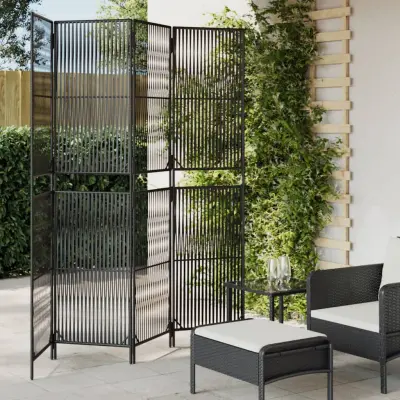 The Living Store Pregrada za sobo 4 plošče črn poli ratan - Pregrada Za Sobo