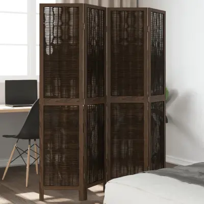 The Living Store Paravan 4-delni temno rjav trden les pavlovnije - Pregrada Za Prostor