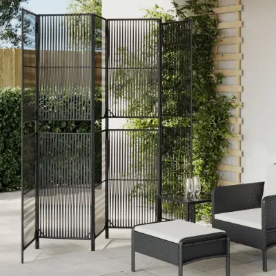 The Living Store Pregrada za sobo 6 plošč črn poli ratan - Pregrada Za Sobo