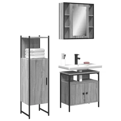 The Living Store Komplet kopalniških omaric 3-delni siva sonoma inženirski les - Kopalniška Garnitura