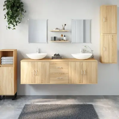 The Living Store Kopalniška garnitura 7-delna hrast inženirski les - Komplet Kopalniškega Pohištva