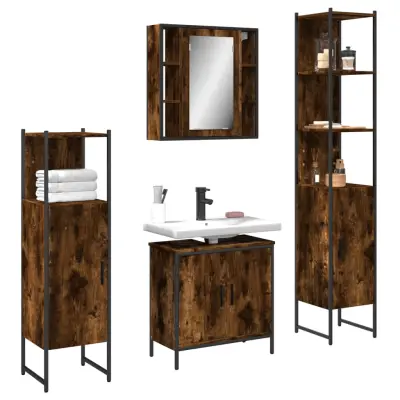 The Living Store Kopalniške omarice 4 kosi dimljen hrast inženirski les - Kopalniška Garnitura