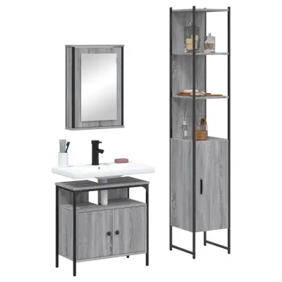 The Living Store Kopalniško pohištvo 3 kosi siva sonoma inženirski les - Komplet Kopalniškega Pohištva