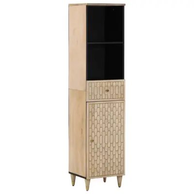 The Living Store Kopalniška omarica 38x33x160 cm trden mangov les - Kopalniška Omarica