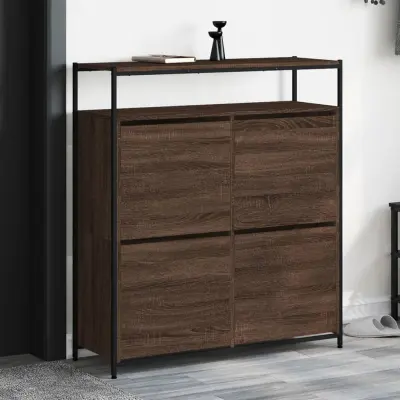 The Living Store Omarica za čevlje s 4 predali rjav hrast 100x34x112 cm - Omara Za Čevlje