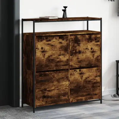 The Living Store Omarica za čevlje s 4 predali dimljeni hrast 100x34x112 cm - Omara Za Čevlje