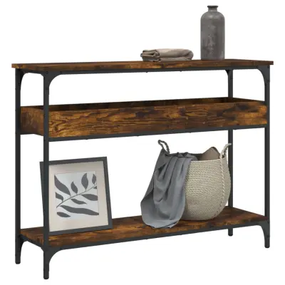 The Living Store Konzolna mizica s polico dimljeni hrast 100x29x75 cm inž. les - Konzolna Mizica