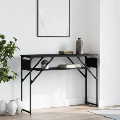 The Living Store Konzolna mizica s polico črna 105x30x75 cm inženirski les - Konzolna Mizica