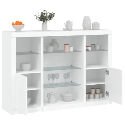 The Living Store Komoda z LED diodami 3 kosi bel inženirski les - Komoda