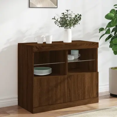 The Living Store Komoda z LED lučkami rjav hrast 81x37x67 cm - Komoda