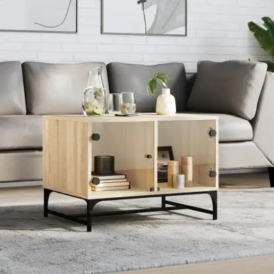 The Living Store Klubska mizica s steklenimi vrati sonoma hrast 68,5x50x50 cm - Klubska Mizica