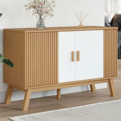 The Living Store Komoda OLDEN bela in rjava 114x43x73,5 cm trdna borovina - Komoda