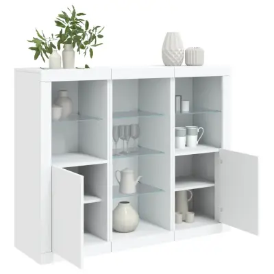 The Living Store Komoda z LED diodami 3 kosi bel inženirski les - Komoda