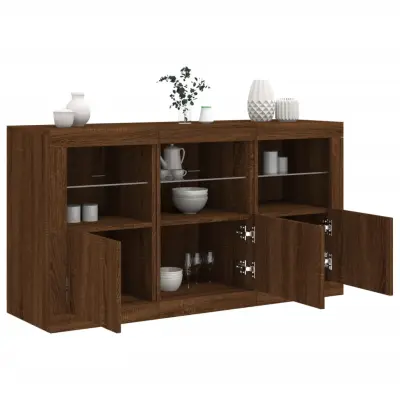 The Living Store Komoda z LED lučkami dimljen rjav hrast 123x37x67 cm - Komoda