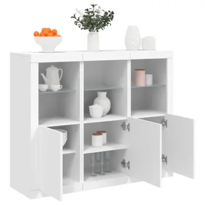 The Living Store Komoda z LED diodami 3 kosi bel inženirski les - Komoda
