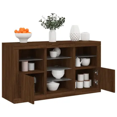 The Living Store Komoda z LED lučkami dimljen rjav hrast 123x37x67 cm - Komoda