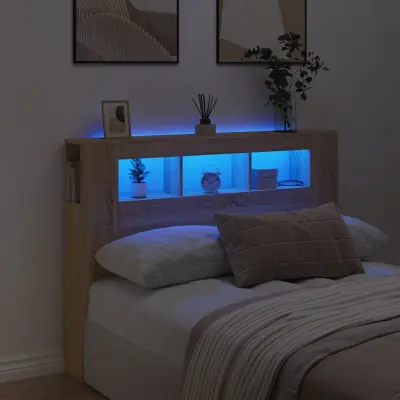 The Living Store LED posteljno vzglavje sonoma hrast 140x18,5x103,5 cm inž. les - LED Posteljno Vzglavje